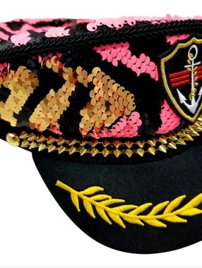 Captain Hat zebra sequin fabric excellent new 👌 never used/ New In Package